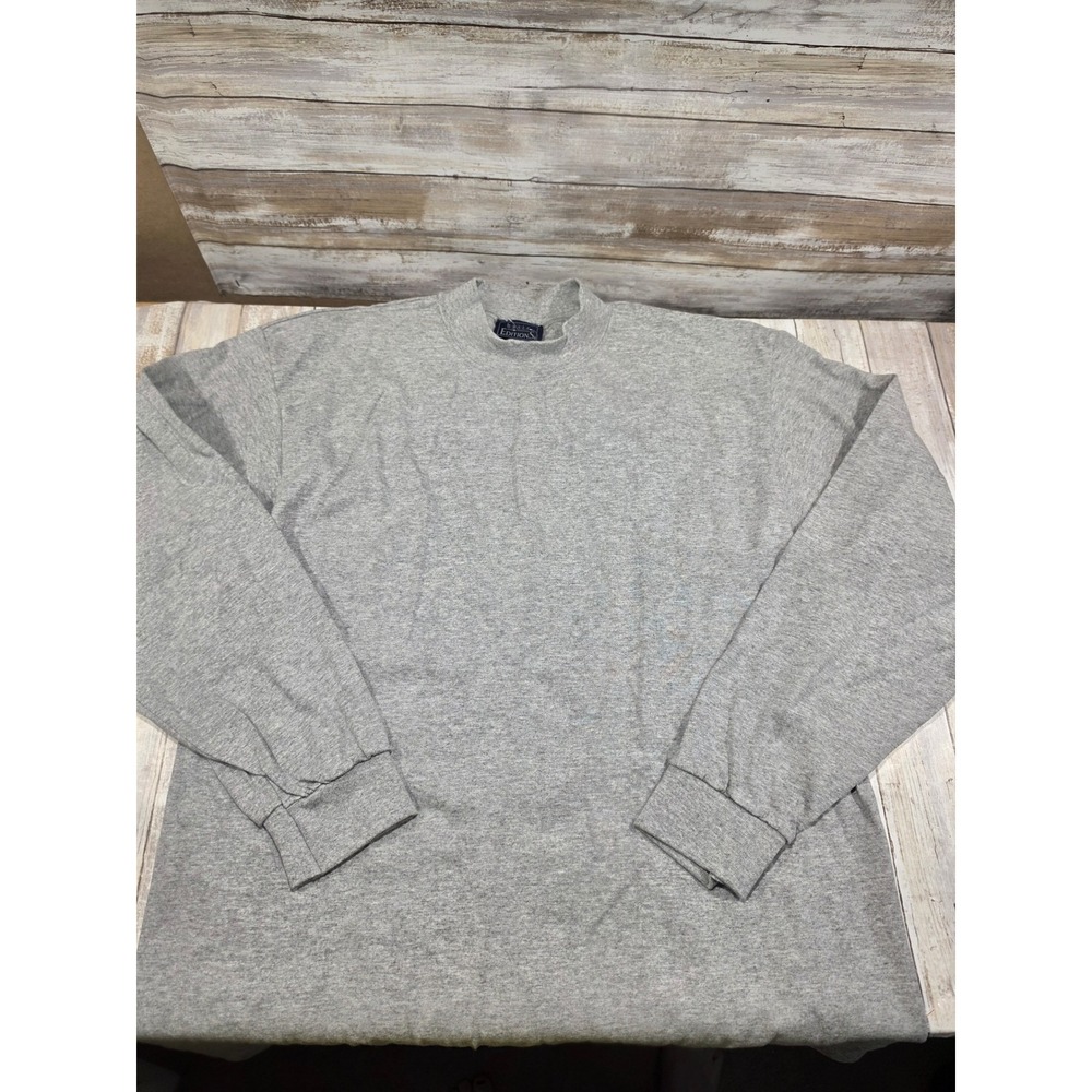 Basic Editions Mens Gray Mock Neck Long Sleeve T-Shirt Size Medium USA Made